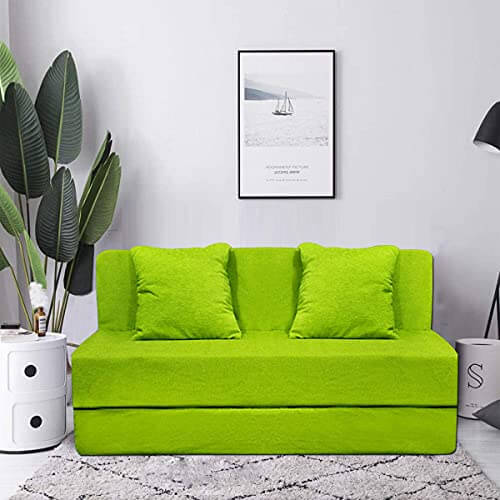 Aart Store Sofa Cums Bed Furniture One Seater 3×6 Feet with Two Cushion Perfect for Guest Green at Cheap Price in India