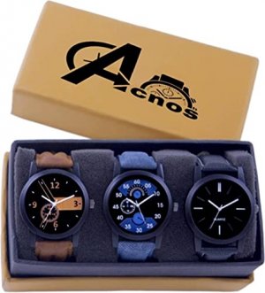 Acnos Analogue Men's Watch (Pack of 3) (Multicolored Dial Multicolored Colored Strap) at Discount Price in India
