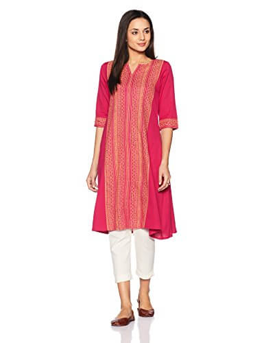 Amazon Brand – Myx Women’s A-Line Kurti (AW17STK4_Fuchsia_L) at Sale Price in India