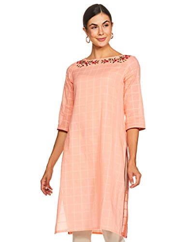 Amazon Brand – Myx Women’s Cotton Regular Kurti (AW18CKST2B_Pink_Small) at Sale Price in India