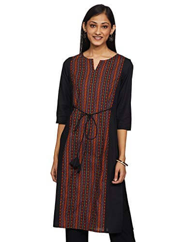 Amazon Brand – Myx Women’s Cotton Regular Kurti (MA08_Black2_M) at Sale Price in India