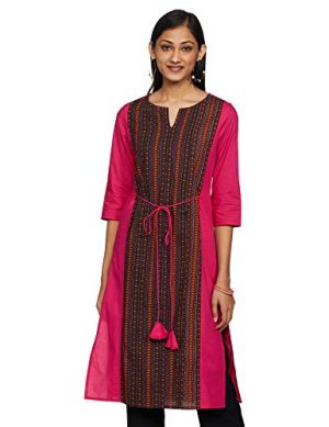 Amazon Brand - Myx Women's Cotton Regular Kurti (MA08_Pink_L) at Cheap Price in India
