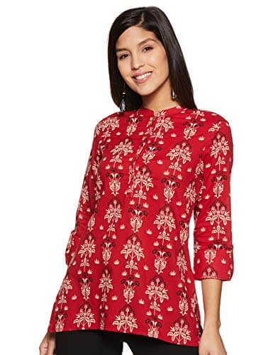 Amazon Brand – Myx Women’s Cotton Screen Print Regular Fit Short Kurti (SS19MYXTP019D1_Beige_S) at Cheap Price in India