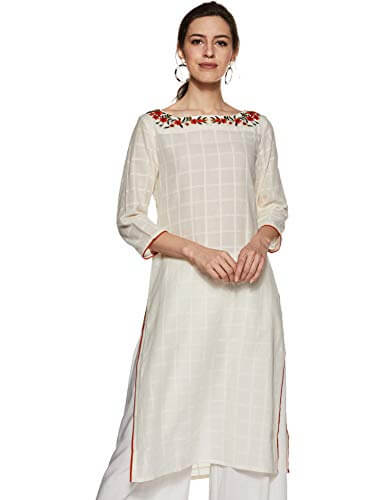 Amazon Brand – Myx Women’s Cotton Straight Kurti (AW18CKST2A_Offwhite_Small) at Discount Price in India