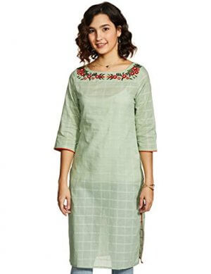 Amazon Brand - Myx Women's Cotton Straight Kurti (AW18CKST2B_Mint Green_Small) at Sale Price in India