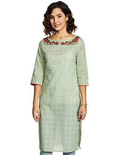 Amazon Brand – Myx Women’s Cotton Straight Kurti (AW18CKST2B_Mint Green_Small) at Sale Price in India