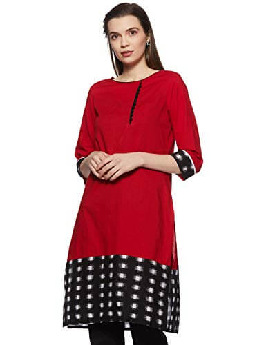 Amazon Brand – Myx Women’s Cotton Straight Kurti (SS17IKKAT04ARedL) at Discount Price in India