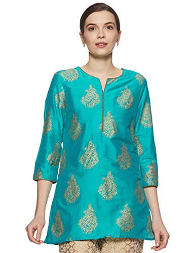 Amazon Brand – Myx Women’s Polyester Straight Kurti (AW17MGFST01B_Teal_Medium) at Sale Price in India