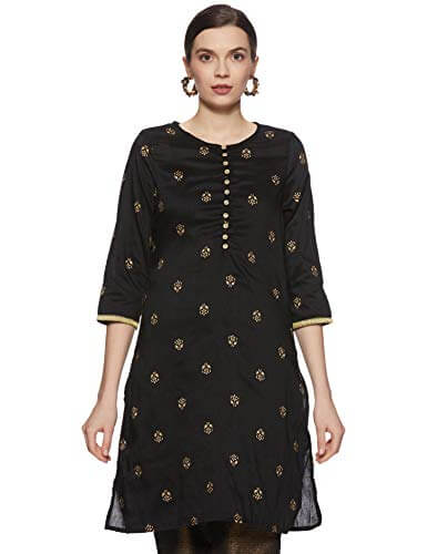 Amazon Brand – Myx Women’s Polyester Straight Kurti (AW17NIT297B_Black_Medium) at Sale Price in India