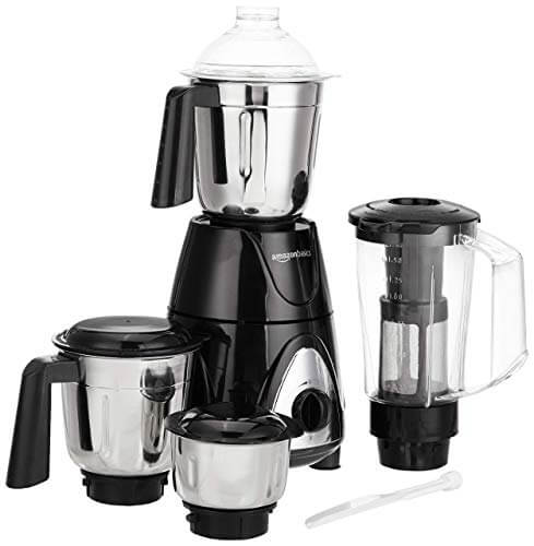 AmazonBasics Premium 750 Watt Mixer Grinder with 3 Stainless Steel Jar + 1 Juicer Jar, Black & Grey at Discount Price in India