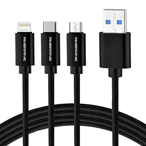 Ambrane Unbreakable 3 in 1 Fast Charging Braided Multipurpose Cable with 2.1 A Speed – 1.25 meter at Sale Price in India