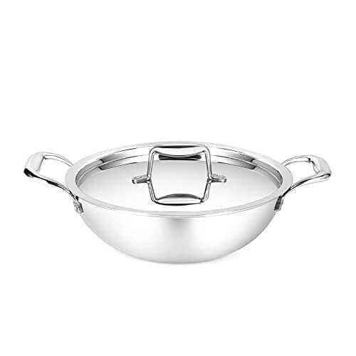 Classic Essentials Triply 18/10 Food Grade Stainless Steel Kadhai with Stainless Steel Lid Induction Compatible-28 cm (4.2 LTR.) at Cheap Price in India