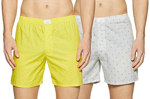 Diverse Men’s Slim Printed Boxer Shorts (Pack of 2) (DCMBSCMSC09L35-341_Lemon/White_Medium) at Cheap Price in India