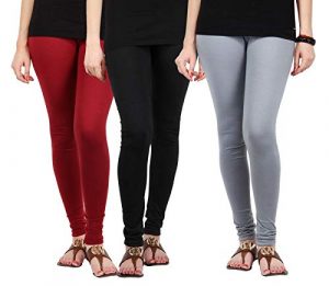 Fablab Women's Cotton Leggings Churidar Combo Pack of 3(Leggings-3-Maroon,Black,Grey,FreeSize) at Sale Price in India
