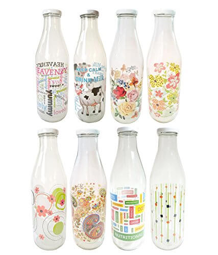 Favola Printed Designer Italian Freeze Safe Air Tight Flip Cap Clear Glass Water, Milk and Juice Bottle (1000 ml) ,Pack of 2 Pcs at Cheap Price in India