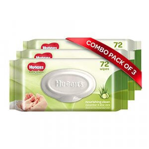 Huggies Nourshing Clean Baby Wipes - Cucumber & Aloevera, Pack of 3 (216 wipes) at Discount Price in India