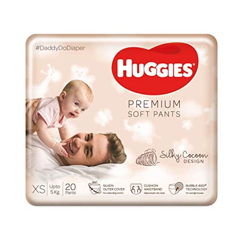 Huggies Premium Soft Pants, Extra Small / New Born (XS / NB) size newborn baby diaper pants, 20 count at Cheap Price in India