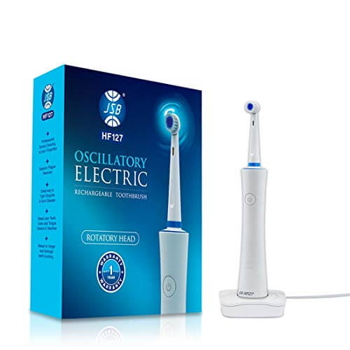 JSB HF127 Electric Power Toothbrush for Adults Rechargeable Waterproof with 2 Brush Heads (White-Blue) at Discount Price in India