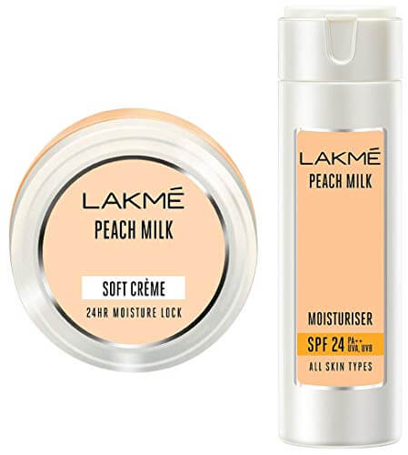 Lakme Soft Creme Moisturizer, Peach Milk, 150g And Lakme Peach Milk SPF 24 PA Sunscreen Moisturiser, 120 ml at Cheap Price in India
