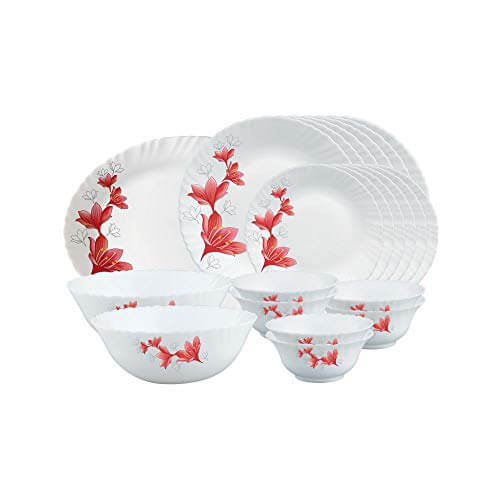 Larah by Borosil Ruby Opalware Dinner Set, 21 Pieces, White at Discount Price in India