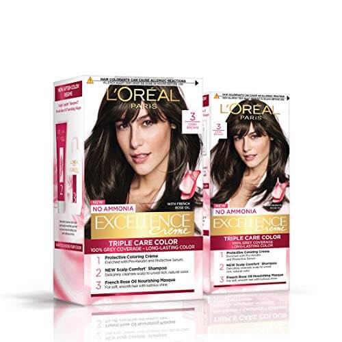 L’Oreal Paris Excellence Creme Hair Color, 3 Darkest Brown (Pack Of 2) 172g With 50g at Cheap Price in India