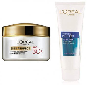 L'Oreal Paris Skin Perfect 30+ Anti-Fine Lines Cream, 50g And L'Oreal Paris White Perfect Milky Foam Facewash, 100ml at Cheap Price in India