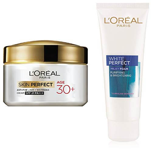 L’Oreal Paris Skin Perfect 30+ Anti-Fine Lines Cream, 50g And L’Oreal Paris White Perfect Milky Foam Facewash, 100ml at Cheap Price in India