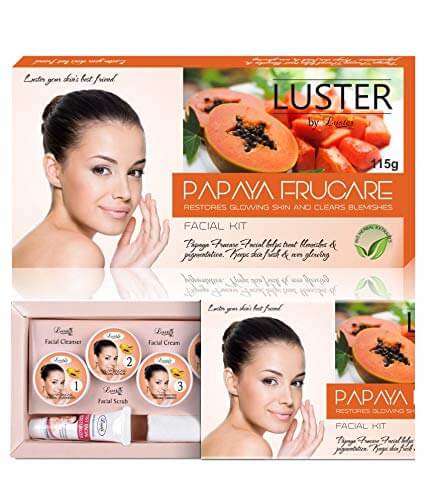 Luster Papaya Frucare Facial Kit | Enriched With Natural Ingredients | Clears Blemishes | Facial Kit For Glowing Skin | For Women & Men (Paraben & Sulfate Free)-115 ml at Sale Price in India