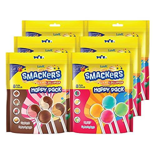 LuvIt Smackers Chocolate and Fruit Flavoured Lollipops | Combo Pack – 48 Lollipops | Pack of 6 – 96g Each at Cheap Price in India