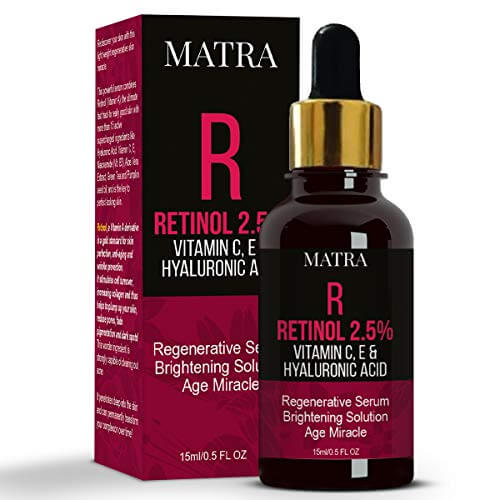 Matra Retinol Serum 2.5%, Vitamin C, E & Hyaluronic Acid Face Serum – Anti Wrinkle / Anti-Aging Serum with Niacinamide (Vit. B3), Aloe Vera & Green Tea – Best Retinol Serum at Sale Price in India