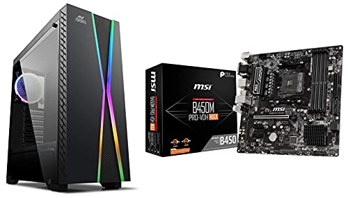 MSI B450M PRO-VDH MAX Gaming Motherboard & Ant Esports ICE-200TG Mid Tower Gaming Cabinet Computer case with RGB Front Panel Supports at Discount Price in India
