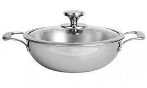 NIRLON Platinum Triply Stainless Steel Deep Kadhai with Glass Lid, Silver 24 cm - 3 Liter (Induction and Gas Stove Compatible) at Discount Price in India