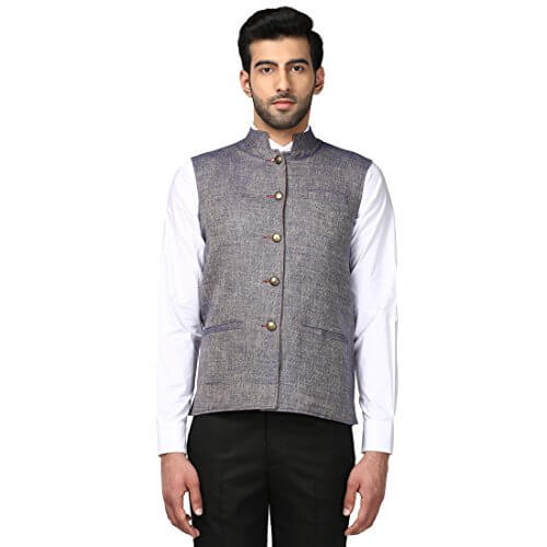 Park Avenue Dark Blue Slim Fit Polyester Waistcoat at Sale Price in India
