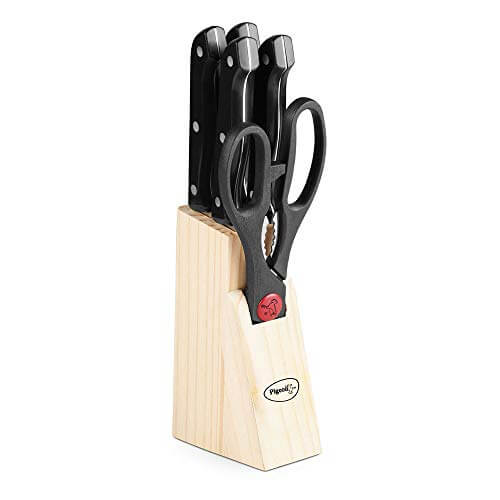 Pigeon by Stove Kraft Stainless Steel Kitchen Knifes Set with Wooden Block, Silver at Sale Price in India