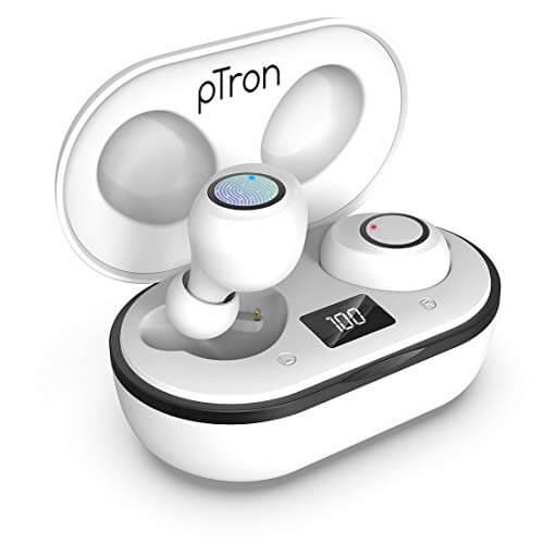 pTron Bassbuds Jets True Wireless Bluetooth 5.0 Headphones, 20Hrs Total Playback with Case, Deep Bass, Touch Control, IPX4 Water Resistant, Voice Assistant, Built-in Mic & Digital Display (White) at Discount Price in India
