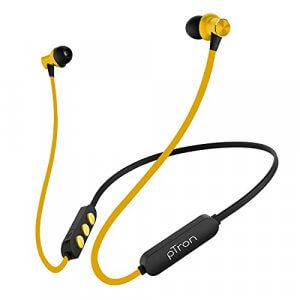 pTron Bassfest Plus Magnetic in Ear Bluetooth 5.0 Wireless Headphones with Mic, Stereo Sound with Bass, IPX4 Water & Sweat Resistant, Voice Assistance, Ergonomic & Lightweight - (Black & Yellow) at Discount Price in India