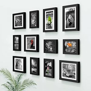 Random New Synthetic Collage Set of 12 Black Photo Frames (4 X 6 Inch - 6 & 6 X 8 Inch - 6) at Sale Price in India