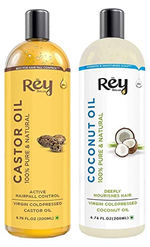 Rey Naturals® Cold-Pressed, 100% Pure Castor Oil & Coconut Oil Combo – Moisturizing & Healing, For Skin, Hair Care, Eyelashes (200 ml + 200 ml) at Sale Price in India