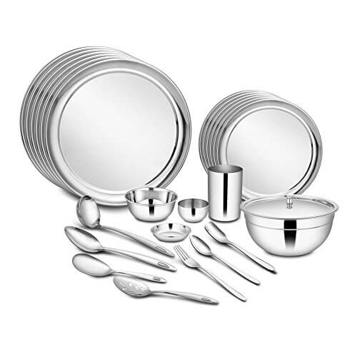 Shri and Sam Stainless Steel Dinner Set, 68-Pieces, Silver at Discount Price in India