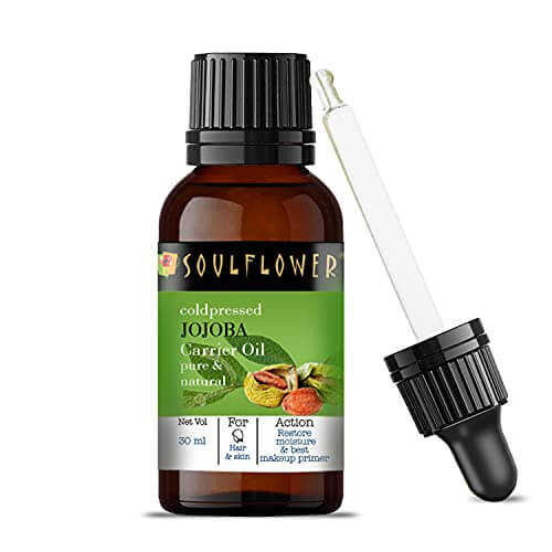 Soulflower Jojoba Carrier oil, 30ml 100% Pure, Natural & Coldpressed for Hair Growth,Moisturising Skin and Make up Primer at Cheap Price in India
