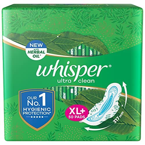 Whisper Ultra Clean Sanitary Pads For Women, X-Large +, Pack of 50 Napkins at Cheap Price in India