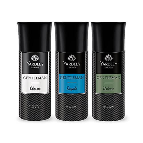 Yardley London Gentleman Range Deo Body Spray Tripack (Classic + Urbane + Royale) for Men, 150ml Each – Pack of 3 at Discount Price in India