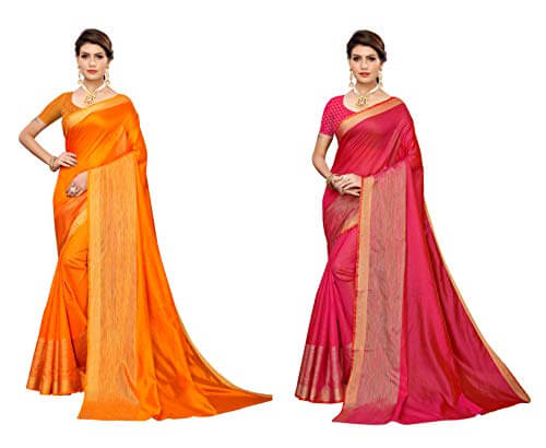 Yashika Women’s Cotton Silk Saree With Unstitched Blouse Piece (Pack Of 2_Free Size) CHANDRAYAAN ORANGE-CHANDRAYAAN PINK at Cheap Price in India