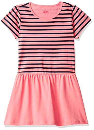 Amazon Brand – Jam & Honey Girl’s Cotton Skater Knee-Length Dress (SS19DRS607_Peach_4 5 Years) at Discount Price in India