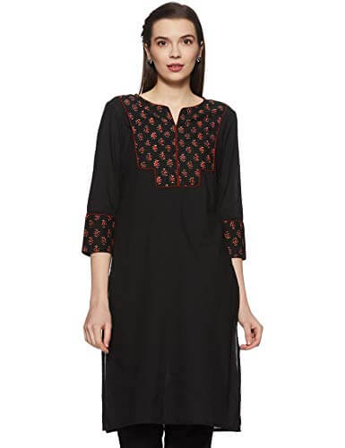 Amazon Brand – Myx Women’s Cotton Straight Kurti (AJST07B_Black_XL) at Cheap Price in India