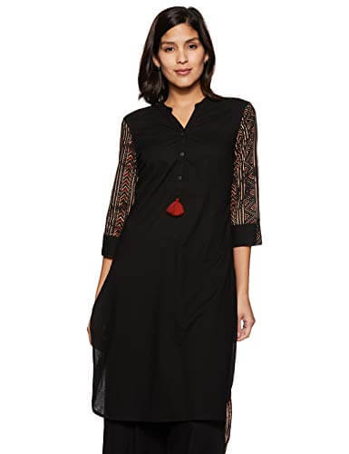 Amazon Brand – Myx Women’s Cotton Straight Kurti (AJST08A_Black_L) at Discount Price in India