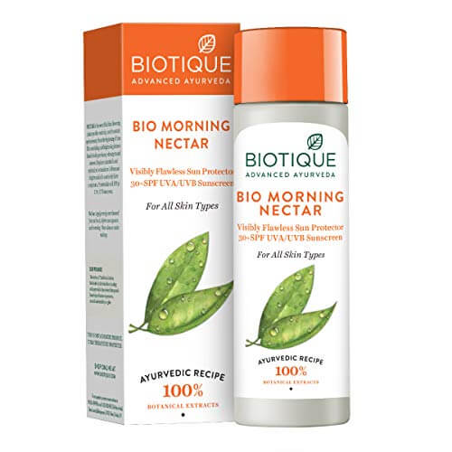 Biotique Bio Morning Nectar visibly flawless Sun Protector 30+SPF UVA/UVB Sunscreen at Cheap Price in India