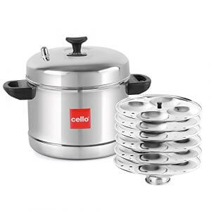Cello Stainless Steel Induction Base Idli Cooker and Multi Kadhai, 6 Plates, Steel at Cheap Price in India