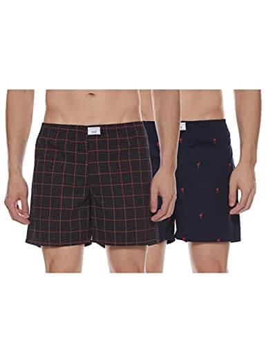Diverse Men’s Slim Printed Boxer Shorts (Pack of 2) (DCMBS01SC09L34-224_Navy Blue, Red_S) at Sale Price in India