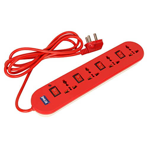 ECONE 4 , 4 Extension Board Power Strip Spike Guard 4 Socket with 4 Individual Switch, LED Indicator- (Red , 4.4 Mtr Wire) at Sale Price in India